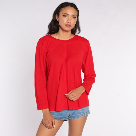 70s Red Shirt Trapeze Shirt 70s Blouse Tent Top Boho 1970s Shirt Disco Top Vintage Plain Long Sleeve Maternity Medium