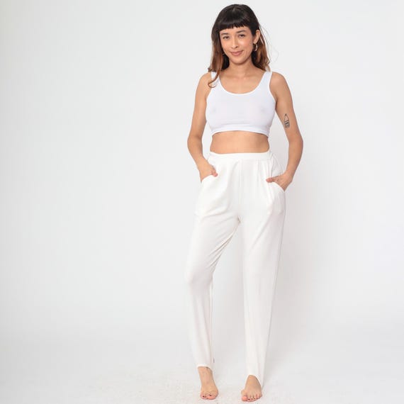 Cream Stirrup Pants 80s 90s Tapered Trousers High Waisted Trousers 1980s Slim Skinny Leg Vintage Preppy Medium M