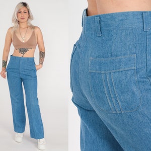 70s Straight Leg Jeans High Waisted Jeans Denim Pants Retro Bohemian Blue Jeans Hipster Boho Hippie Vintage 1970s Haggar Men&#39;s Small