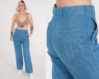 70s Straight Leg Jeans High Waisted Jeans Denim Pants Retro Bohemian Blue Jeans Hipster Boho Hippie Vintage 1970s Haggar Men's Small