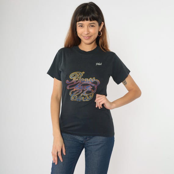 Vintage Brass Band T-Shirt 80s Brass Have Class Graphic Phil Black Short Sleeve Crew Neck Faded Tee 1980s Marching Band Single Stitch Small