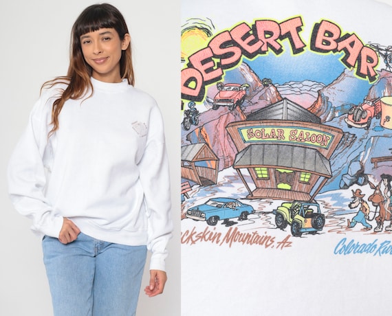 Buckskin Mountains Sweatshirt 90s Nellie E Saloon The Desert Bar Parker Arizona White Pullover Crewneck Retro Travel Vintage Extra Large xl
