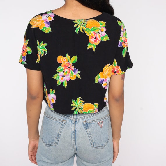 Tropical Crop Top 90s Black Floral Shirt Pineappl… - image 6