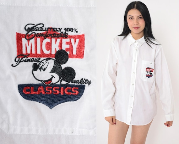 90s Disney Shirt Mickey Mouse Classics Shirt White Mickey Unlimited Jerry Leigh Button Up Shirt 1990s Cartoon Long Sleeve Vintage Medium