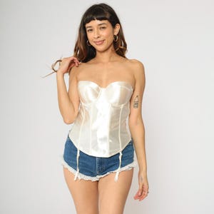 Ivory Satin Corset Bustier 36B Bra Strapless Garter Straps Sweetheart Neckline Vintage Lingerie 2000s 36 B