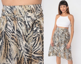 Boho Wrap Skirt 90s Pleated Midi Skirt High Waisted Abstract Animal Print Summer Hippie Bohemian Retro Day Vintage 1990s Small Medium Large