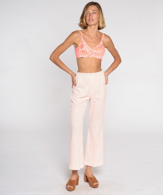 Pink Bell Bottoms Pants 70s Boho Hippie Pastel Baby Pink Bellbottom High Waisted 1970s Vintage Bohemian Flared Pants High Rise Small Medium