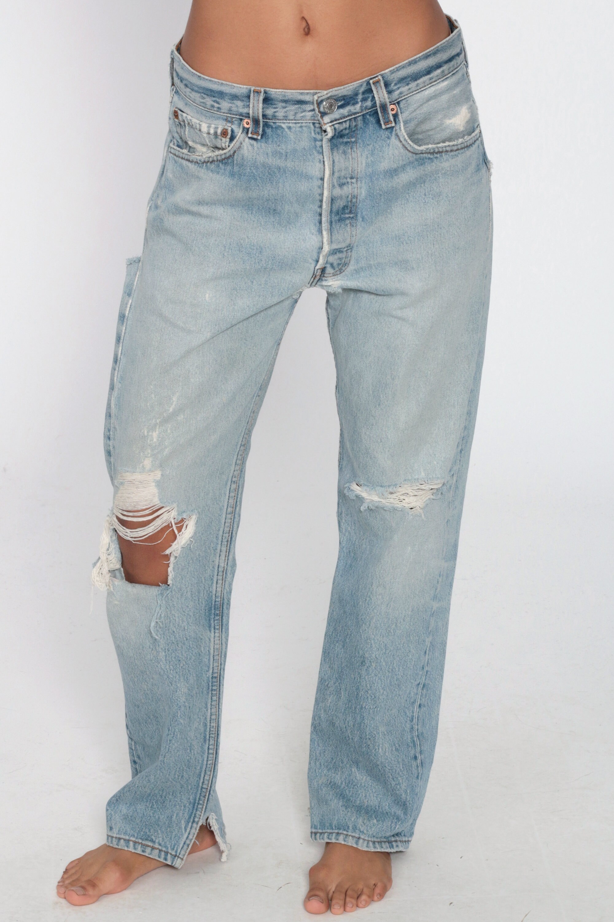 Ripped Levis Jeans 90s BUTTON FLY 33 x 33 -- High Waist Jeans 90s Boyfriend Baggy Levi