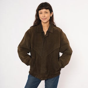 80s Suede Bomber Jacket Dark Brown Leather Patchwork Coat Chocolate Lined Vintage Relaxed Fit Snap Cuff Unisex Grunge Alt Fall Medium M