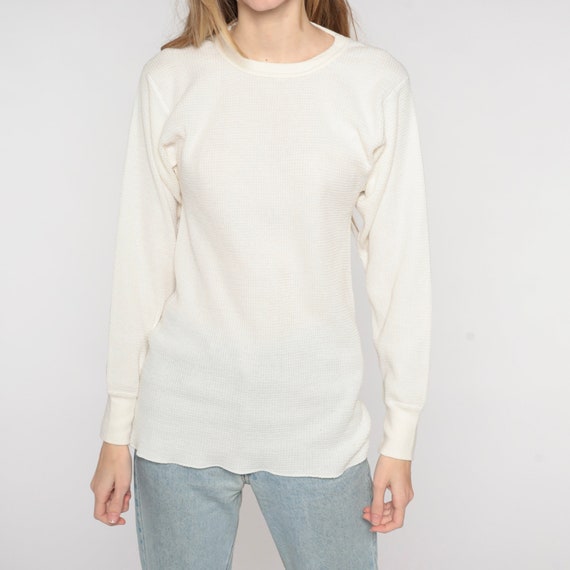 Off White Thermal Shirt 90s Long Sleeve Shirt Waf… - image 7