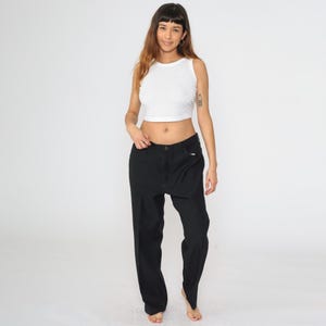 90s Black Wrangler Trousers Vintage Straight Leg Pants Retro High Waisted Creased Pants Basic Workwear Hipster 1990s Men&#39;s 38 x 29