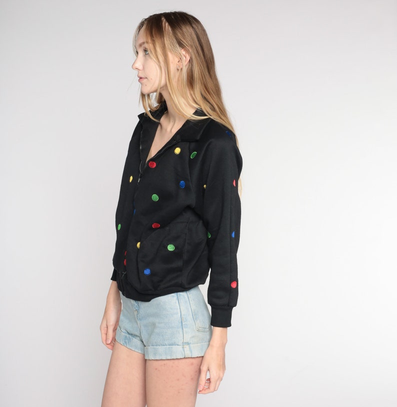 Polka Dot Jacket Y2K Black Zip Up Windbreaker Jacket Retro Basic Plain Simple Sporty Streetwear Red Green Yellow Blue Vintage 00s Small S image 5