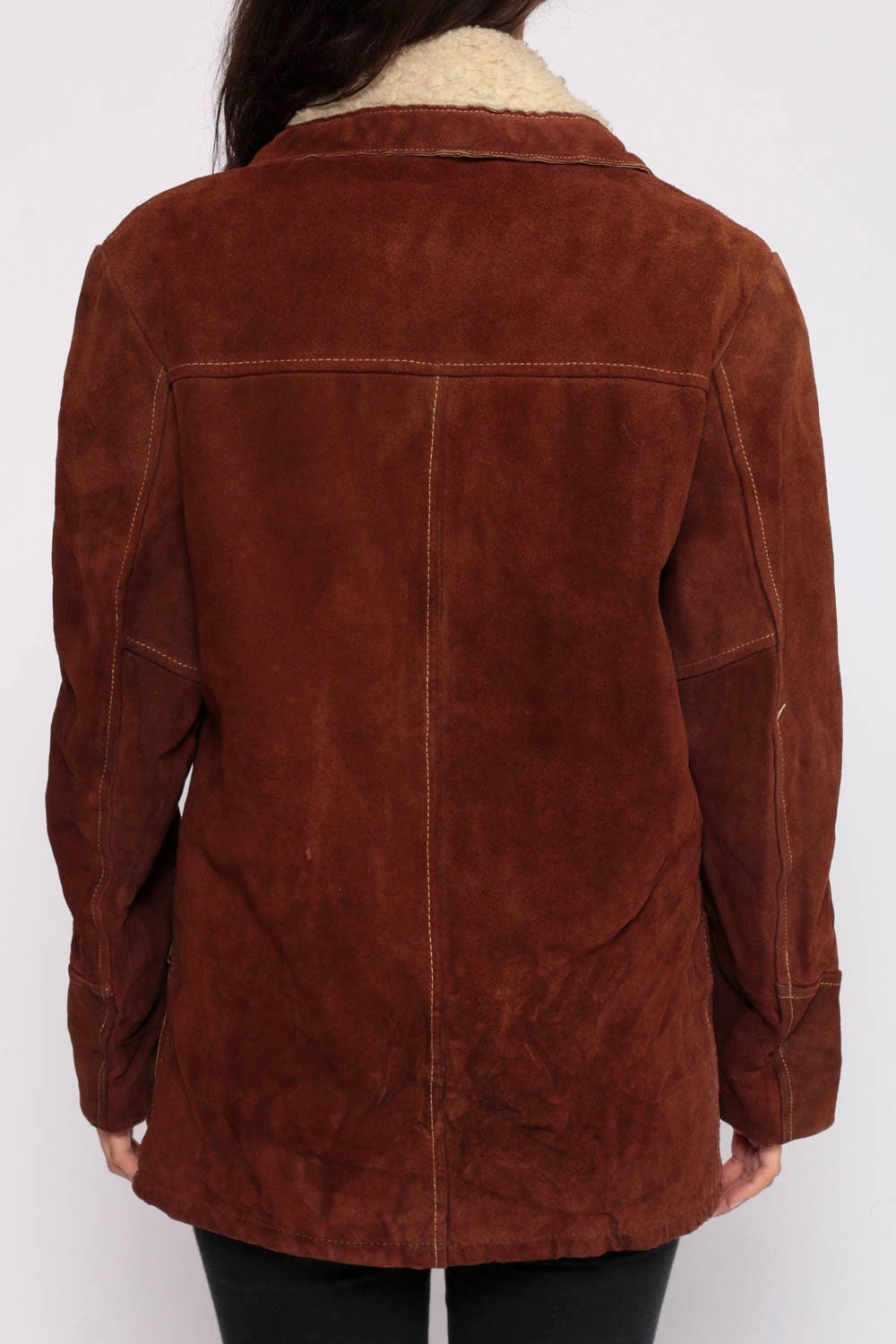 Brown Suede Jacket 70s Leather Jacket SHERPA COLLAR Boho Coat Hippie ...