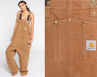 Carhartt Overalls Men's 48 Workwear Coveralls Baggy Pants QUILTED Cargo Dungarees Brown Bib Long Work Wear Vintage Extra Large xl