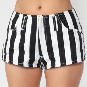 Randiga Jeanshorts 80-tals Svarta Vita Jeanshorts Hotpants Medelhög Midja Vintage Sommarshorts Hotpants 1980-tals Streetwear