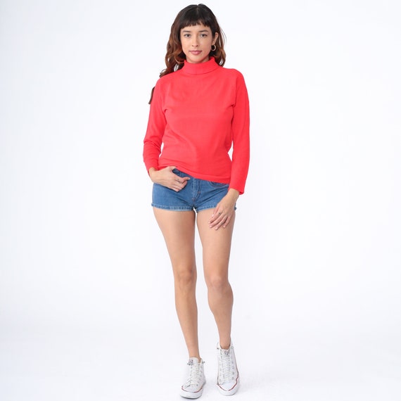 Neon Red Sweater 70s Turtleneck Sweater Lightweig… - image 3