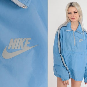 80s Nike Jacket Blue Windbreaker Striped Nylon Pullover Quarter Zip Jacket Retro Sporty Streetwear Shell Coat Vintage 1980s Extra Large xl image 1