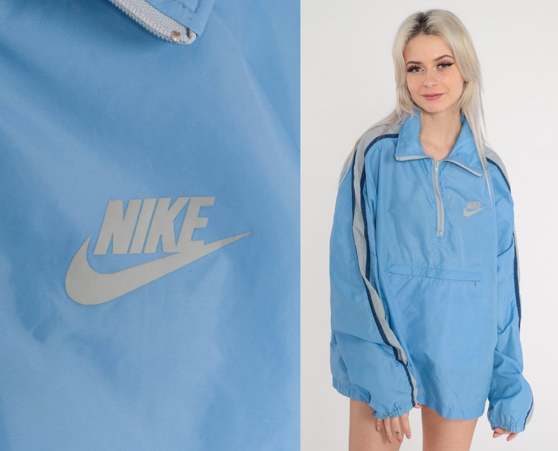 80s Nike Jacket Blue Windbreaker Striped Nylon Pullover Quarter Zip Jacket Retro Sporty Streetwear Shell Coat Vintage 1980s Extra Large xl image 1