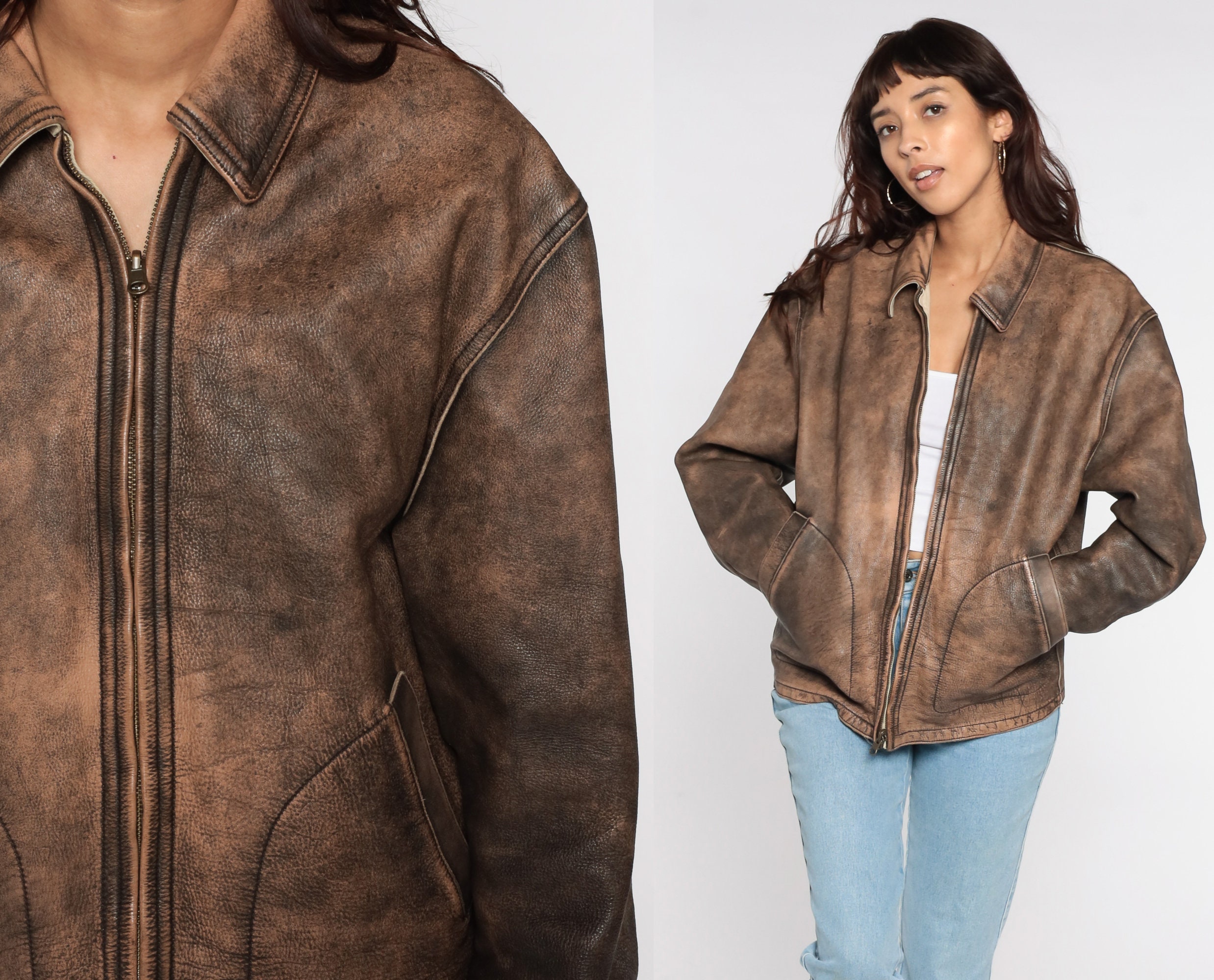 Reversible Leather Jacket - Brown