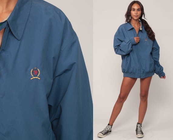 Tommy Hilfiger Jacket 90s Cafe Racer Windbreaker Sport Blue Retro Sports Hipster Vintage 1990s Preppy Extra Large xl
