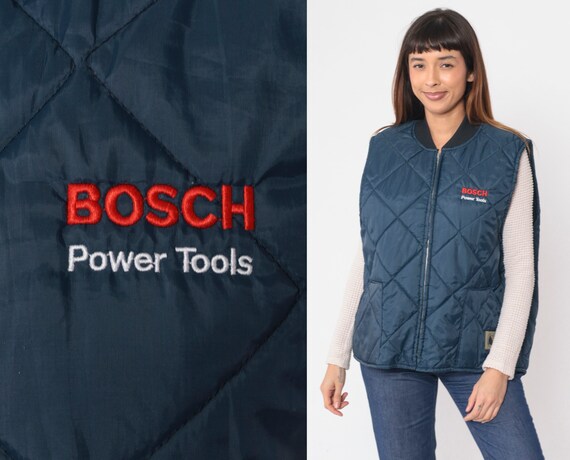 Berne Quilted Vest 90s Bosch Power Tools Puffer Vest Workwear Ski Vest Retro Vest Puffy Sleeveless Dark Blue Vintage 1990s Extra Large xl R