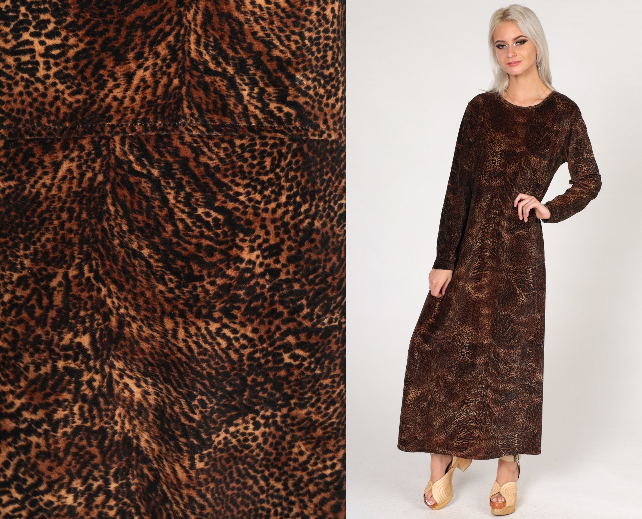 Leopard Print Velour Dress Y2k Halloween Costume Midi Animal Print Dress Long Sleeve Velvet Party Dress Long Sleeve Vintage 00s Large Etsy UK