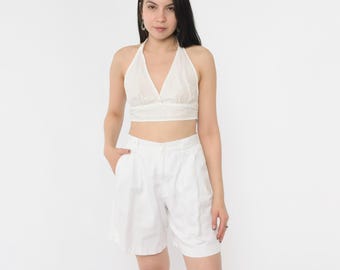 Vintage White Pleated Shorts 80s High Waisted Mom Shorts Cotton Retro Basic Summer Plain Preppy 1980s Small Petite