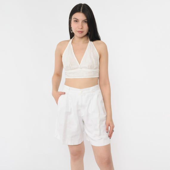 Vintage White Pleated Shorts 80s High Waisted Mom Shorts Cotton Retro Basic Summer Plain Preppy 1980s Small Petite