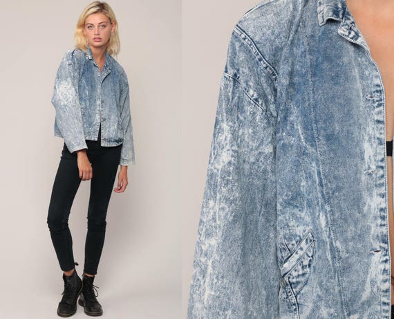 80s Denim Jacket Jean Jacket Vintage ACID WASH Grunge Jacket Trucker Button Up Light Blue 90s Hipster small