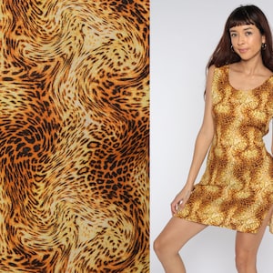 Leopard Print Dress Y2k Animal Print Mini Dress Shift Vintage Tank Dress 00s Sleeveless Party Cheetah Spot Retro One Size Small Medium Large