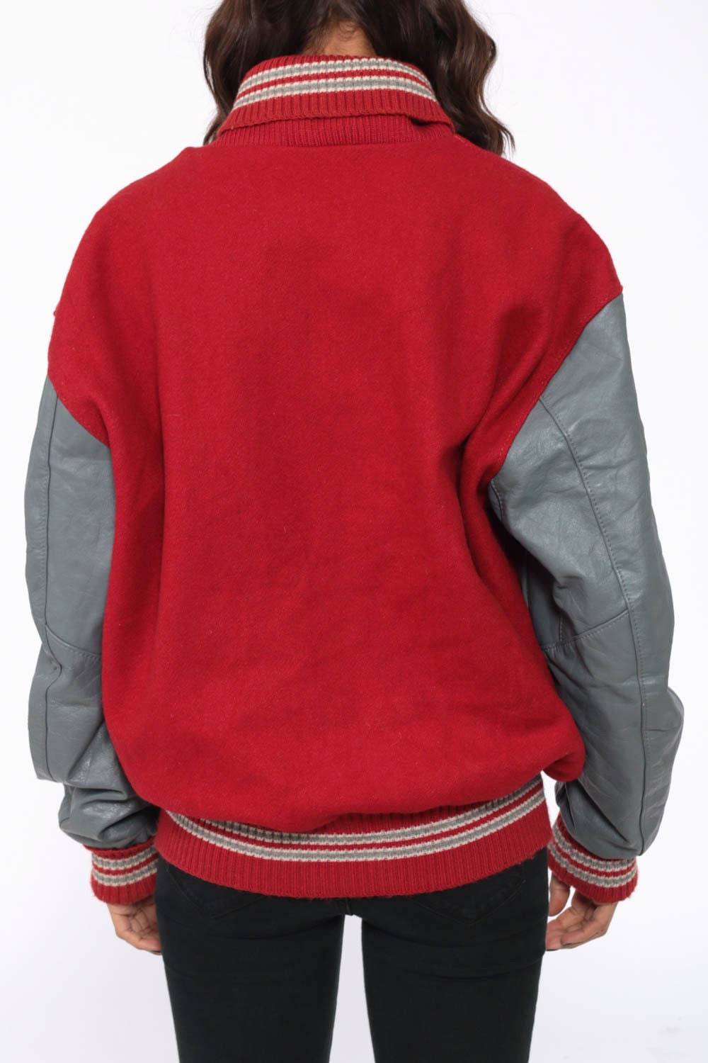 Red Letterman Jacket WOOL Varsity Jacket 80s LEATHER Baseball Jacket