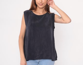 Czarny top bez rękawów Y2K, bluzka z okrągłym dekoltem, koszulka w stylu vintage, prosta, dziewczęca, letnia, swobodna, miękka, lekka, duża, rozmiar L