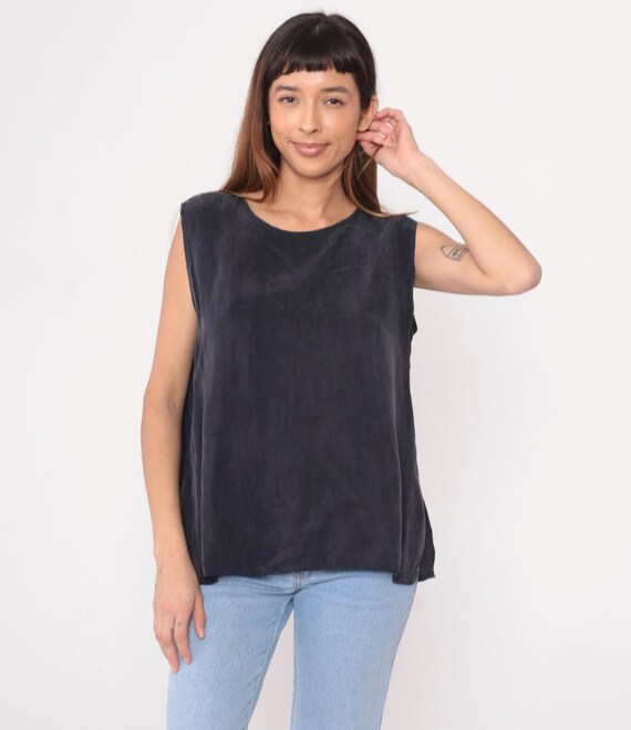 Black Tank Top Y2K Sleeveless Blouse Scoop Neck Camisole Vintage Basic Tee Shirt Clean Girl Summer Casual Soft Top Lightweight Large L