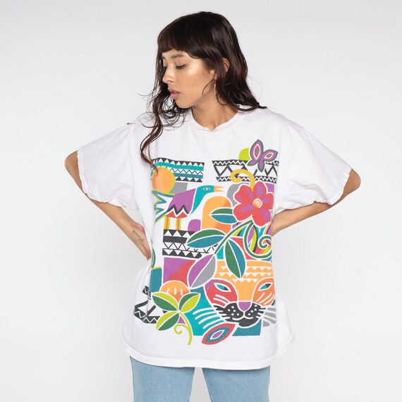 Tropical Animal Shirt 90s Floral Abstract Print J… - image 2