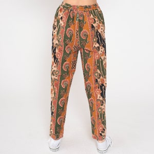 Baggy Floral Pants 90s Batik Tapered Relaxed Pants Burnt Orange Green Striped High Waist Pants Flower Trousers Vintage Small Medium image 6