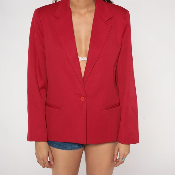 Red Blazer Jacket 80s Button Up Jacket Retro Busi… - image 7