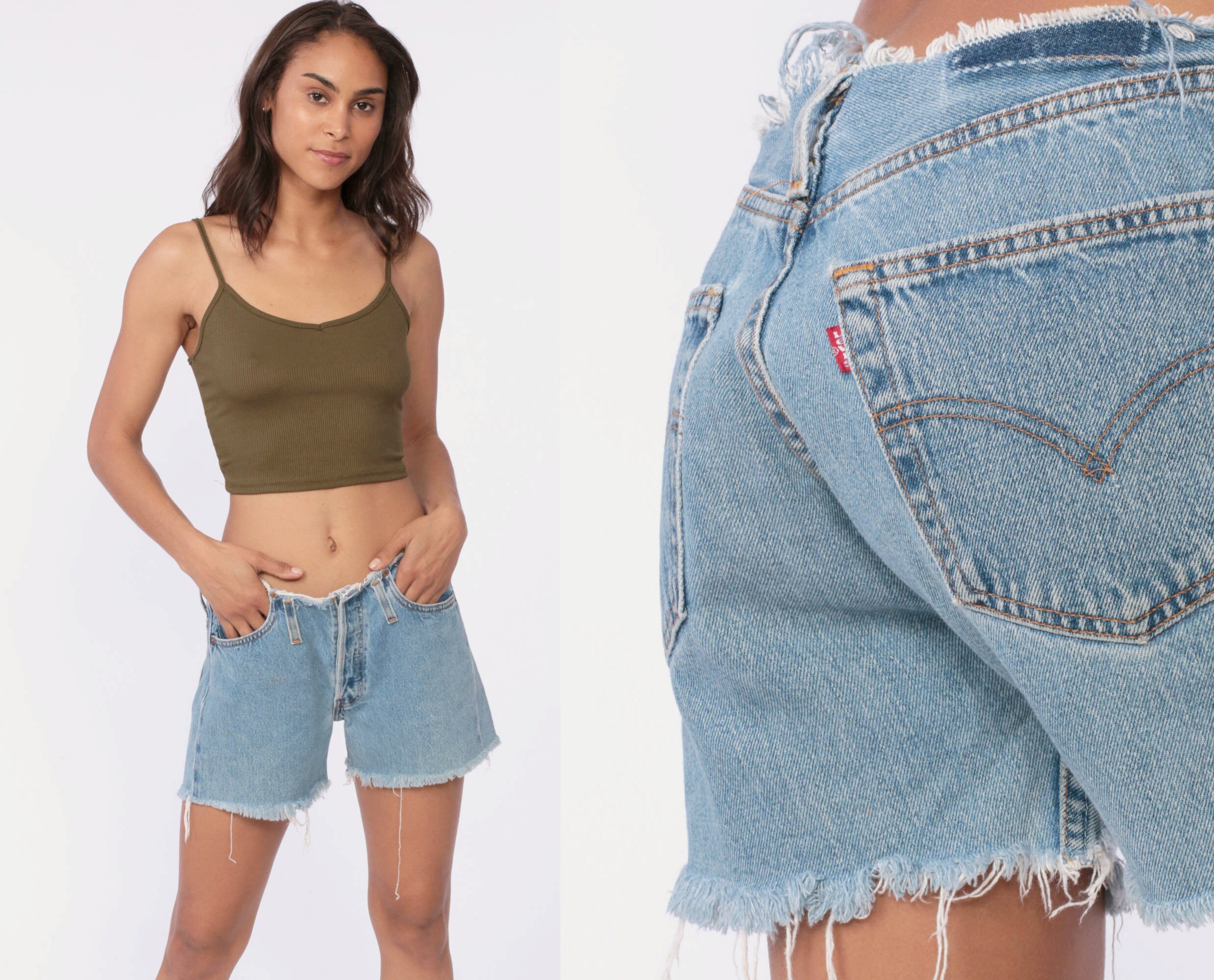 distressed cut off jeans