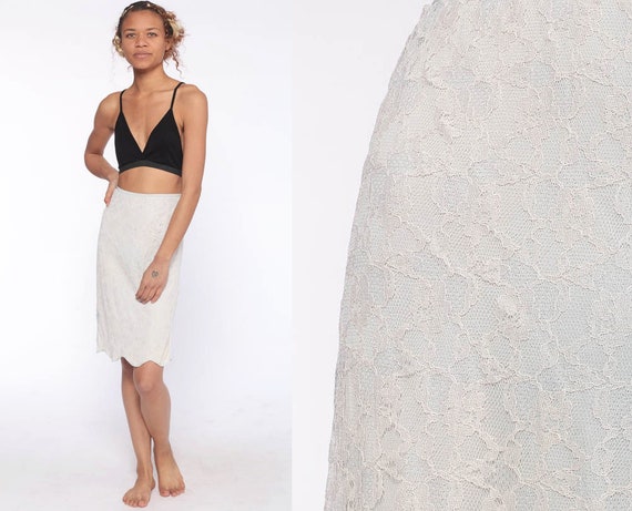 Half Slip Skirt Lace Lingerie Skirt 70s Midi LACE Blue Nylon Pinup High Waisted Boho Pin Up Bohemian Hippie 1970s Vintage Extra Small xs xxs