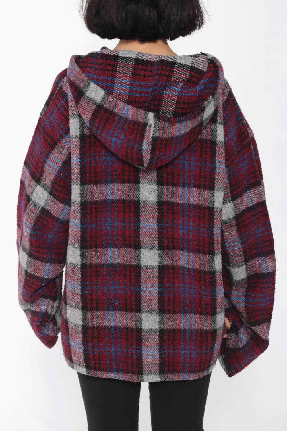 Plaid Hooded Jacket Pullover Burgundy PLAID Sweatshirt 90s Grunge ...