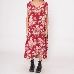 Red Floral Dress Y2k Plus Size Shift Dress Scoop Neck Sleeveless Midi Dress Summer Dress Retro Pink Rayon Vintage 00s 30 32 5xl image 7