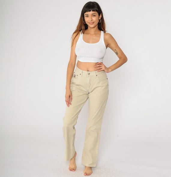 Vintage Cruel Girl Jeans 90s Y2K Beige Denim High Waisted Bootcut Western Style 1990s Small Size 7
