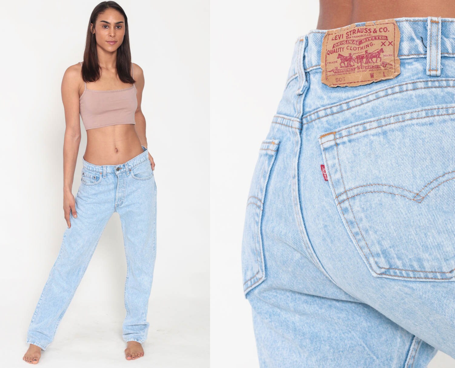 high waisted light wash levis