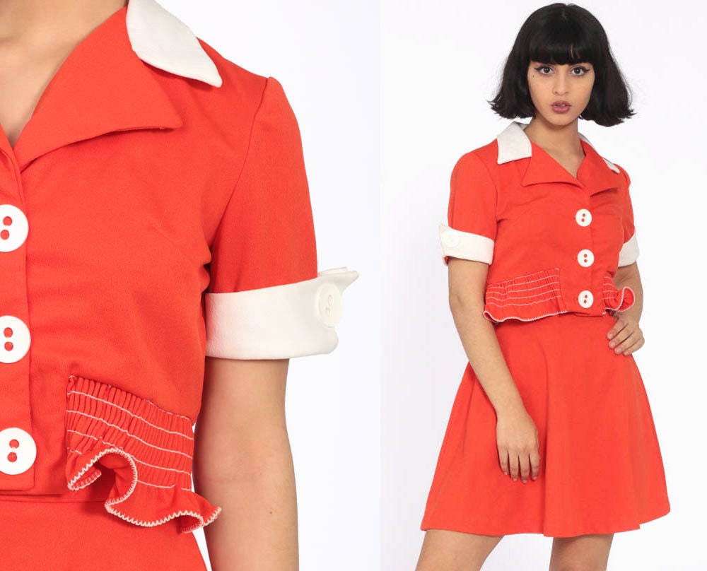 SKIRT Set 60s Mini Mod Outfit Orange 