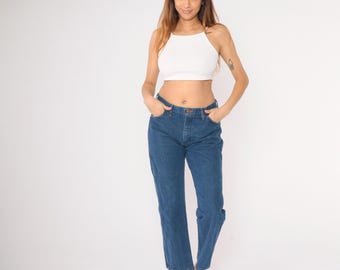 Pantalones vaqueros Wrangler vintage de los años 90, de pierna recta, talla 32, para hombre, estilo occidental, de tiro alto, de los años 90, de color azul, talla mediana 32 x 30