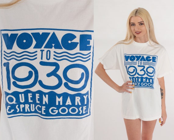 Long Beach T-Shirt Y2K Queen Mary Spruce Goose Voyage To 1939 Shirt Ship Hotel Disney Party Graphic Tee California White Vintage 00s Medium