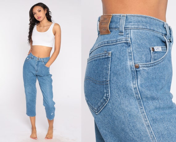90s Lee Jeans Ankle Length Mom Jeans High Waisted Blue Denim Pants High Rise Retro Tapered Leg Basic Normcore Vintage 1990s Cropped Small S