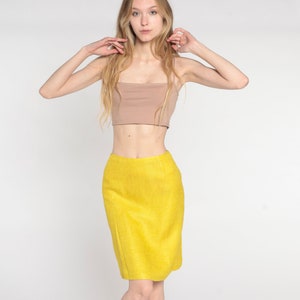 Vintage Yellow Pencil Skirt 60s Tweed Mini Skirt High Waisted Preppy Wiggle Retro Fitted Basic Girly Chic Secretary 1960s Extra Small XS