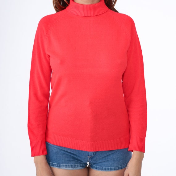 Neon Red Sweater 70s Turtleneck Sweater Lightweig… - image 6