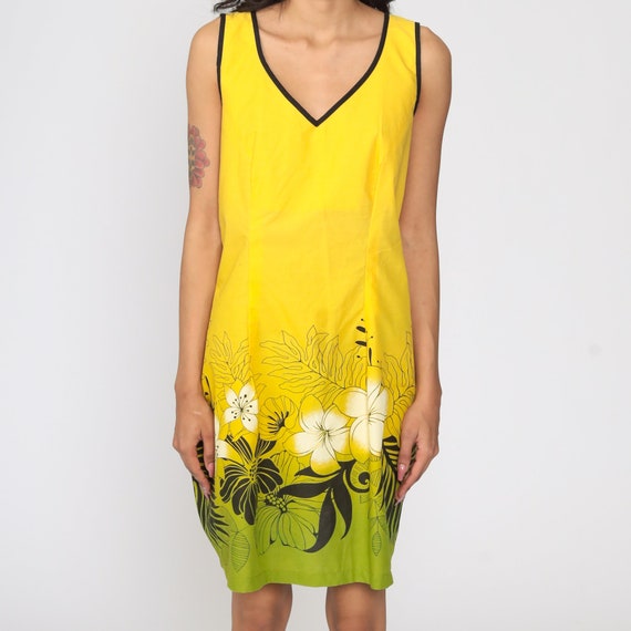70s Floral Dress Boho Sundress Mini Yellow Sun Dr… - image 5