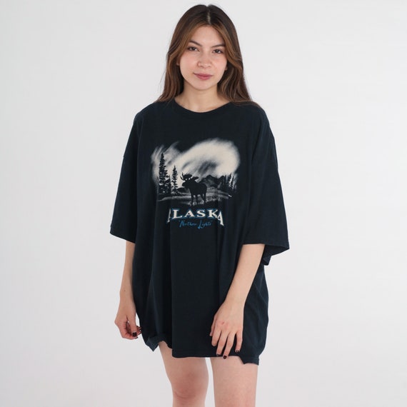 Alaska Moose Shirt Y2K Northern Lights T-Shirt Na… - image 2